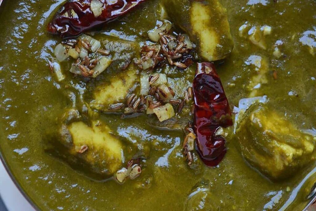 close up of palak paneer