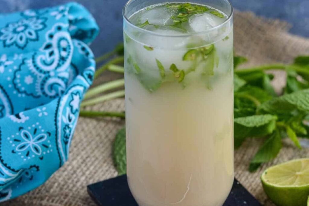 sattu drink in a glass with all garnishing